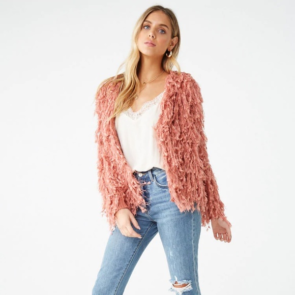 Sweaters - Shaggy knit cardigan (Blush)